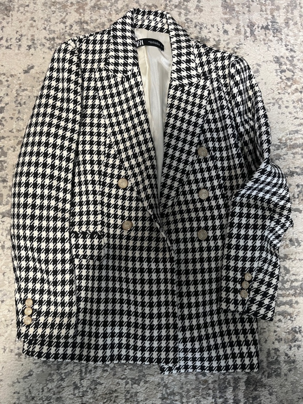 ZARA Black & White Houndstooth Double-Breasted Blazer
